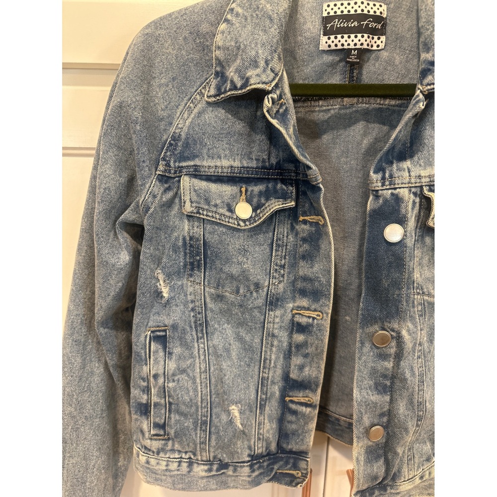 Alivia Ford Womens Distressed Acid Wash Denim boho Jacket Blue Size Medium read - Picture 2 of 10